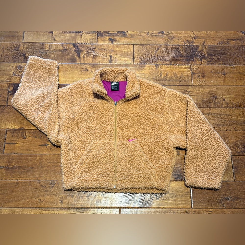 Nike Camel Sherpa Jacket with Pink Lining